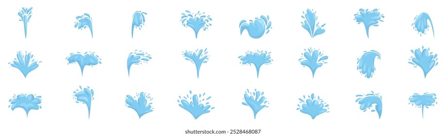 Fountain water jets icons set. Set of cartoon illustrations showing water splashing upwards in different shapes