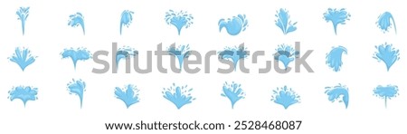 Fountain water jets icons set. Set of cartoon illustrations showing water splashing upwards in different shapes