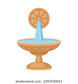 Fountain with water stream, isolated reservoir or pool with ornaments. Decorative statue or vase sculpture for exterior design and decor. Vector in flat cartoon illustration