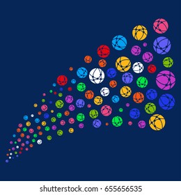 Fountain of web browser symbols. Vector illustration style is flat bright multicolored web browser iconic symbols on a blue background. Object source constructed from scattered icons.