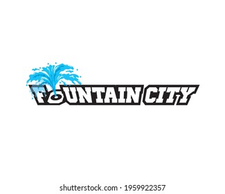 Fountain wordmark typography with blue water splash