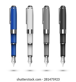 Fountain writing pen set. Vector illustration isolated on white
