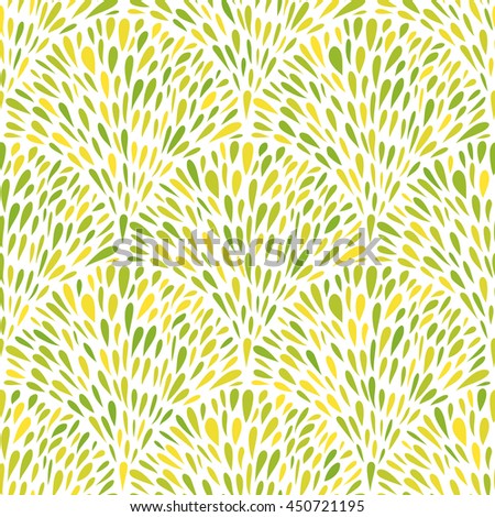 Fountains of green blobs seamless background. Repeatable decorative motif. Abstract hand drawn drops elements. Green seamless pattern. Doodle style. Vector illustration.