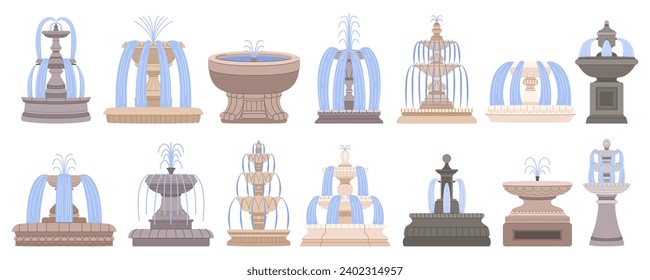 Fountains Vector Collection, Exquisite Array Of Ornate Water Features, Blending Artistry And Functionality. Each Piece Captivates With Intricate Designs, Enhancing Spaces With Aquatic Elegant Charm