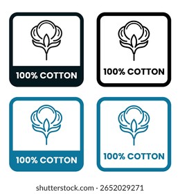 Cuatro etiquetas de algodón 100% con una silueta de flores de algodón. Perfecto para la tela, la materia textil, y la información del producto de la ropa.