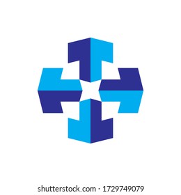 Four 3D Arrow or Four 3D T letter logo design vector