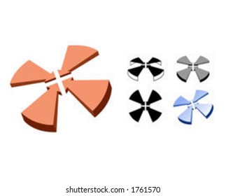 Four 3D arrows pointing in, white space forms a cross.