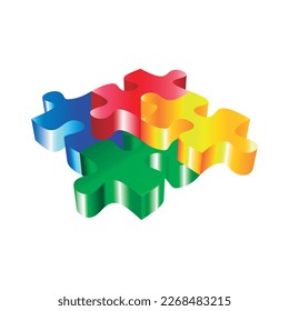 Four 3d colorful jigsaw puzzle pieces isolated on white background.