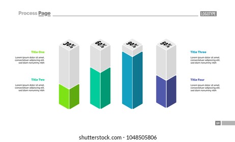 Four 3D column graph presentation. Percentage chart, bar diagram, slide template. Creative concept for infographics, project, report. Can be used for topics like business, marketing, research