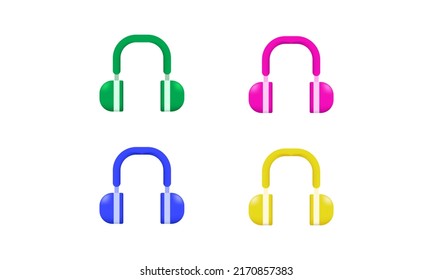 four 3d icon set wireless headphones overear audio gadget listening concept isolated on background.Trendy and modern vector in 3d style.