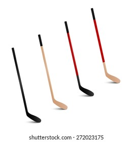 Four 3d realistic ice hockey sticks. Vector set. 