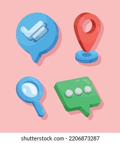 four 3d social media set icons