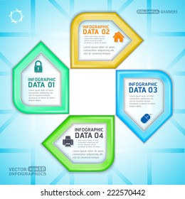 Four 3D successive infographic elements