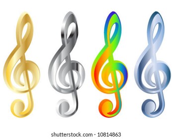 Four 3d treble clef vector illustration