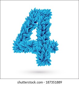 Four 4 number. Blue font vector element isolated on white.