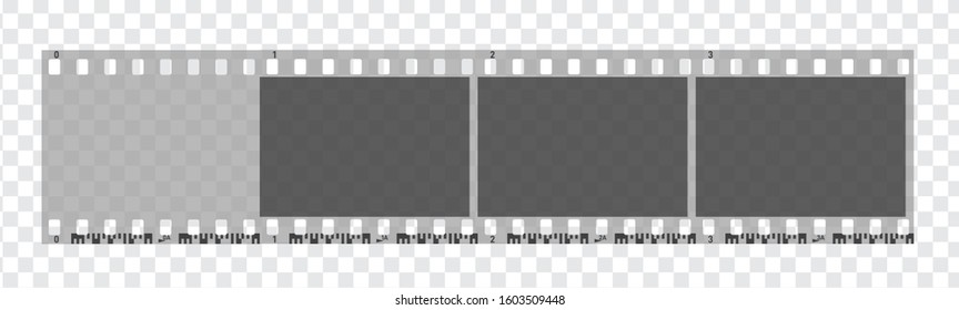 Four 4 photo camera blank frames. Retro 35 mm black and white camera filmstrip. Negative camera roll. Applicable as photo collage. Vector illustration