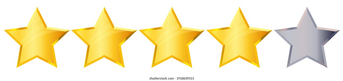 Four 4 Star rank sign. Glossy golden star sticker icon rating isolated on white background. Vector illustration EPS10