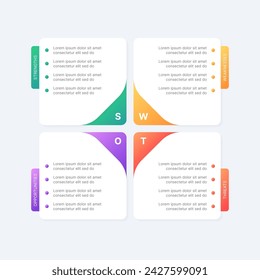 Cuatro Opciones de 4 Pasos Matriz Infografía de Negocios Plantilla de Diseño de Análisis FODA