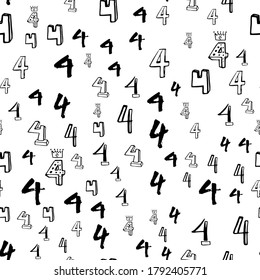 Four, 4. Vector seamless pattern with hand drawn numbers elements. Memphis geometric outline trendy modern style. 