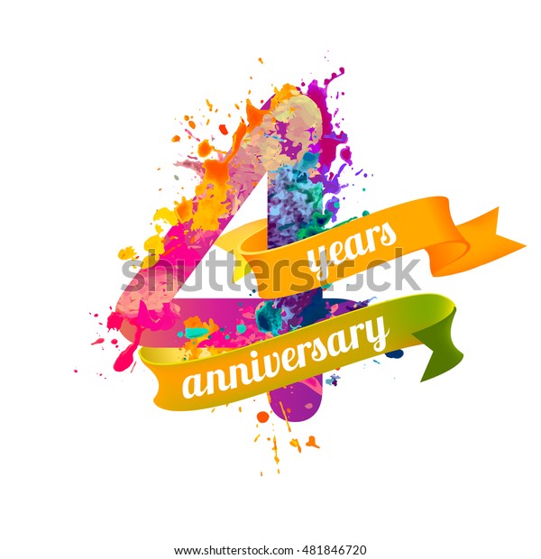 Four 4 Years Anniversary Vector Watercolor Stock Vector Royalty