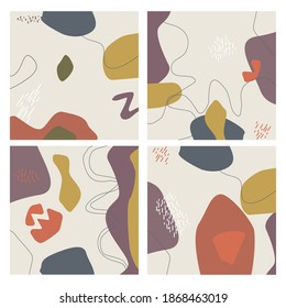four abstract backgrounds. Hand-drawn from various shapes and doodle objects. Modern modern trendy vector illustration. Each background is isolated.