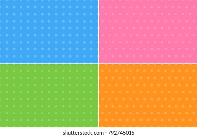 Four abstract backgrounds in pastel colors with samples of dots and squares, modern vector illustration