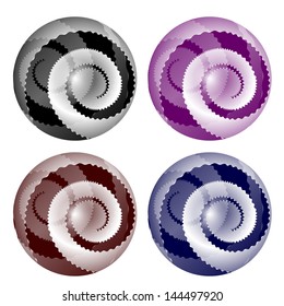 four abstract ball with jagged spirals
