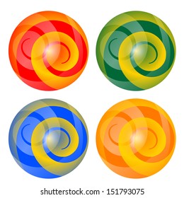 four abstract ball with yellow spiral