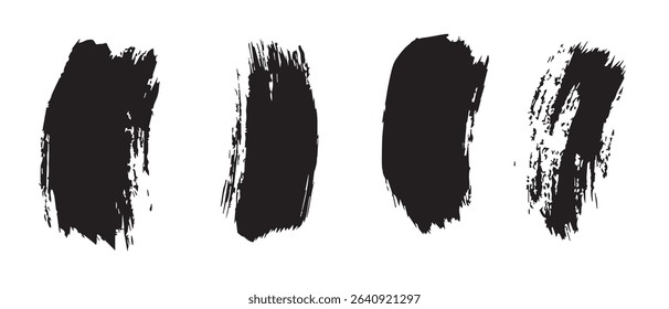 Four Abstract Black Ink Blots on White Background.