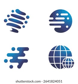 Four abstract blue globe icons isolated on white background