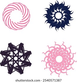 Four abstract, circular designs arranged in a 2x2 grid