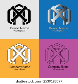 Cuatro logotipos hermosos excelentes abstractos de la misma forma para empresas, agencias, organizaciones, etc.