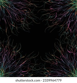 Four abstract eye circle silhouettes with color and white lines isolated on black background