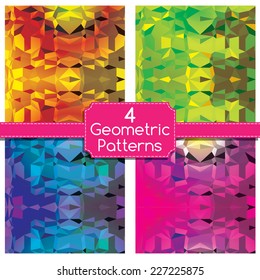 Four Abstract Geometric Pattern. Technological futuristic design. Retro Triangular background. Vector illustration. Colorful mosaic banner. Geometric hipster retro background with place for your text.
