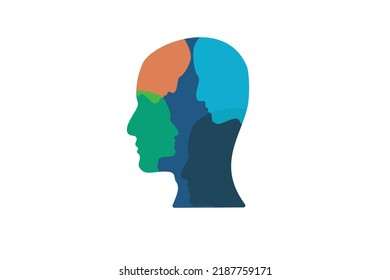 Four abstract human profiles. Symbol of therapy, coaching, psychology. Mental health logo