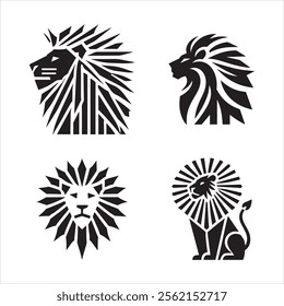 Four Abstract Lion Head Logos vector eps illustration on white background