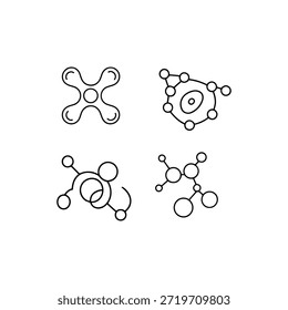 Four abstract molecular structures with circles and lines