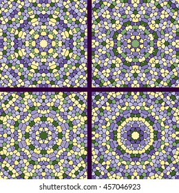 Four abstract mosaic ornament. Gentle colors. Texture of ceramic tiles.