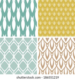 Four abstract ornamental shapes seamless patterns set