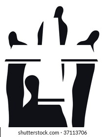 Four abstract people carrying the cross