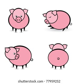 Four abstract pigs in different positions. Illustration on white background
