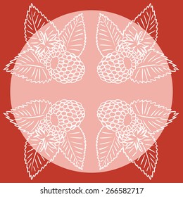 Four abstract raspberry. Natural background in red and white colors.