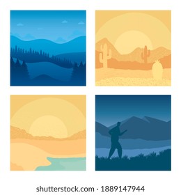 cuatro escenas abstractas paisajes fondo diseño de ilustración vectorial