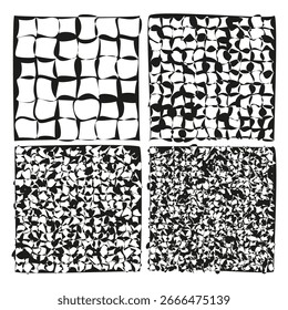 Cuatro texturas abstractas sin fisuras. Mosaico de piedra geométrica. Superficies con textura grunge. Patrones de repetición de Vector. EPS 10.