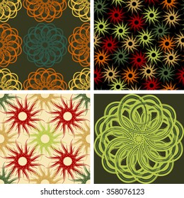 Four abstract seamless vector patterns decorated with simulated brush strokes