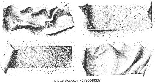 Four abstract stippled textures resembling crumpled paper or fabric with gradient shading