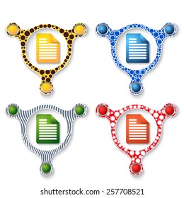 four abstract vector objects and a colored document icon