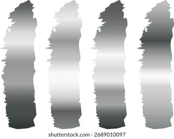 Four abstract vertical brush strokes with a metallic gradient effect on a white background
