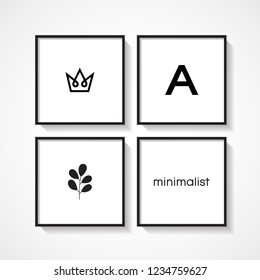 Four accent frames with simple design elements. Decorative symbols for minimalist