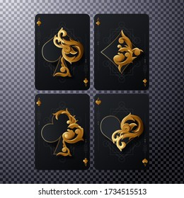 four ace card with gold ornament, poker casino illustration on transparent background